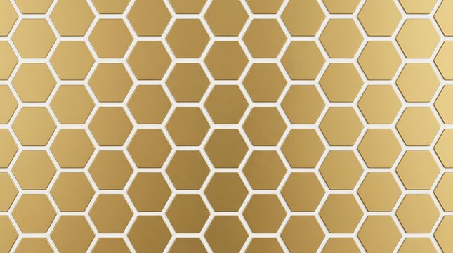 Shiny gold hexagonal tiles arranged in a clean geometric grid pattern