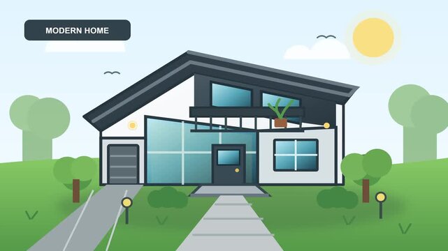 Modern home exterior vector animation loop for real estate video