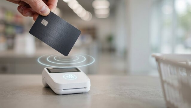 Credit Card Payment Transaction with Contactless Reader. Secure Digital Payment Concept