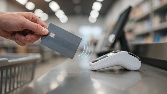 Contactless Card Payment, Modern Transaction Concept with a Credit Card and Pos Terminal