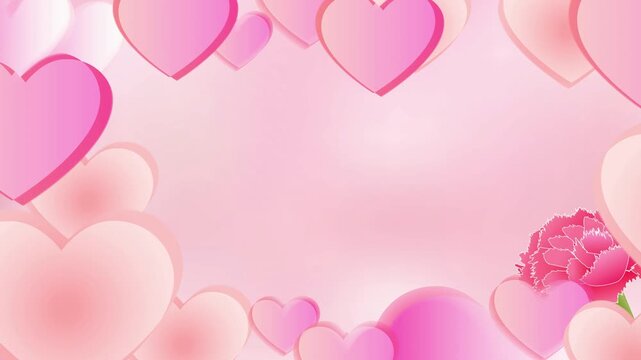 Pink hearts with a single carnation 4K