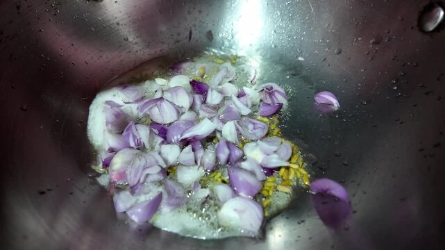 Adding Diced Shallots to Hot Frying Pan