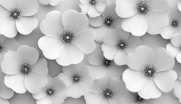 A monochrome floral background.  Many small, delicate flowers