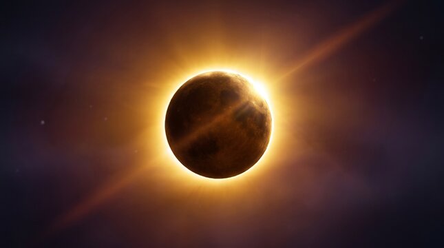Total Solar Eclipse with Bright Sun Corona in Dark Space
