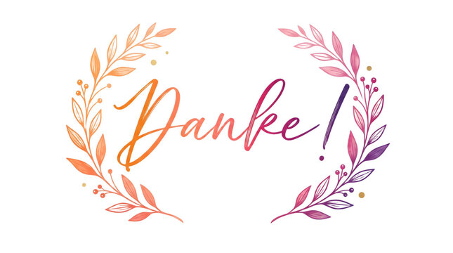 Danke german thank you text with watercolor floral wreath frame, danke, thank you german, floral wreath, danke card, watercolor leaves, danke clipart, german thank you