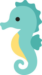 Turquoise seahorse illustration presents vibrant aqua shades and charming details against white space. © nshhhh