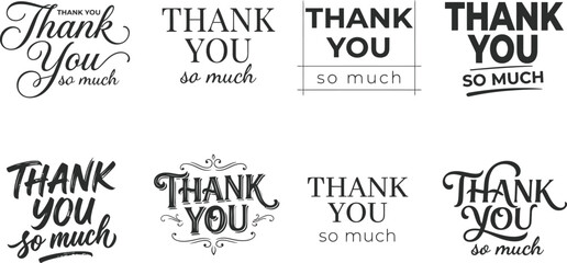 Obraz premium Collection of hand lettered thank you phrases and calligraphy designs for gratitude