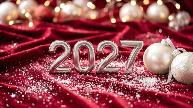 New Year's Eve celebration with silver decorations and red velvet
