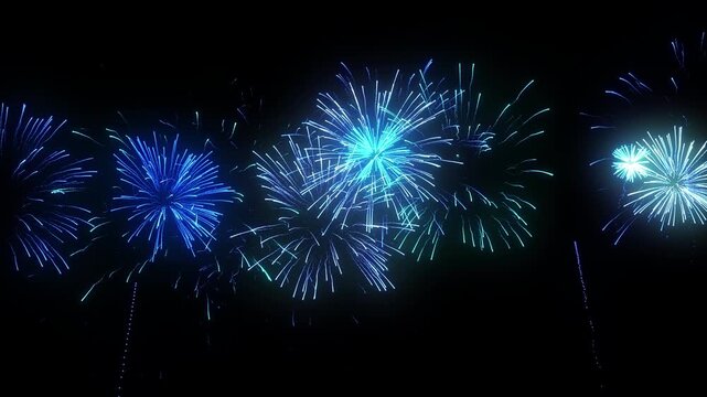 Blue soft fireworks explode on transparent background. For birthday firework, new year's eve firework, party firework, festival, anniversary fireworks, diwali fireworks, independence day fireworks