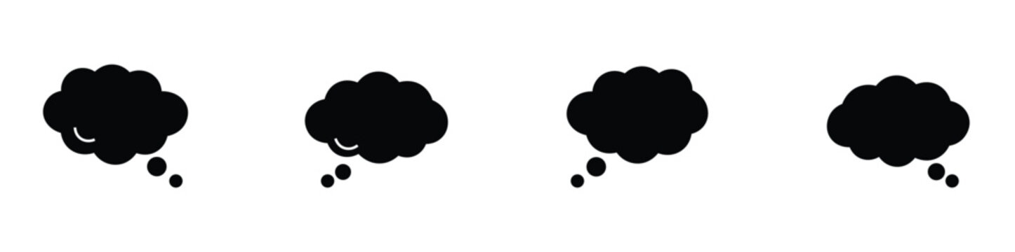 Thought bubble cloud black silhouette vector icon set isolated on white background for comic chat speech design