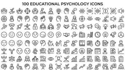 Fototapeta premium Set of 100 educational psychology line icons