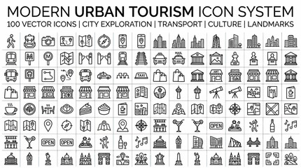 Obraz premium Modern urban tourism icon system vector set