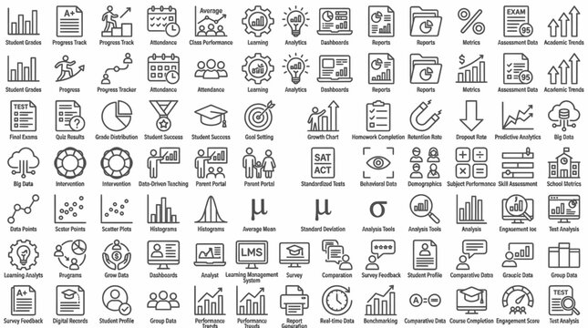 Set of education and school analytics icons