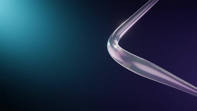 Pearlescent Glass Ribbon Forms Abstract Curve on Cobalt Background