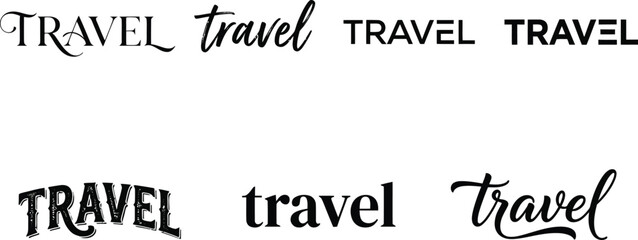 Fototapeta premium Variety of hand lettered travel typography designs in black and white