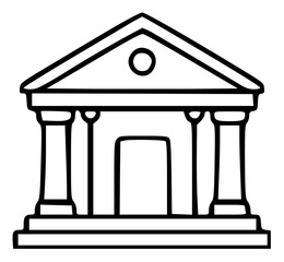 Obraz premium minimal architectural line art, courthouse icon, government building, classical columns, Greek architecture, black and white vector, clean outline, symmetrical building, flat 2D icon, commercial stock