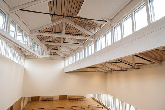 Ceiling with soft diffused light from clerestory windows creating even glow