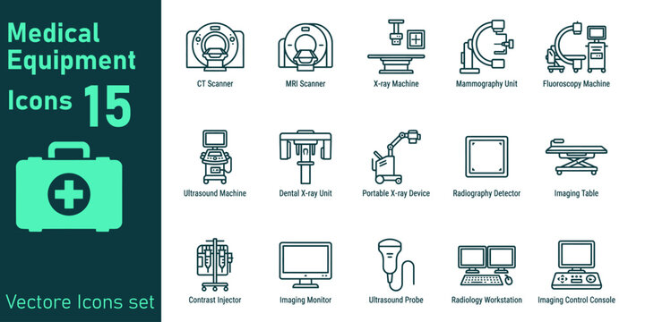 Medical imaging equipment set, including ct scanner, mri, x-ray machines, ultrasound, and radiology workstation