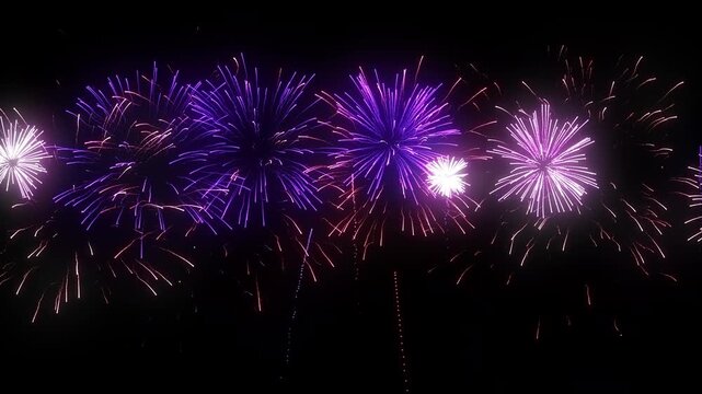 Purple soft fireworks explode on transparent background. For birthday firework, new year's eve firework, party firework, festival, anniversary fireworks, diwali fireworks, independence day fireworks