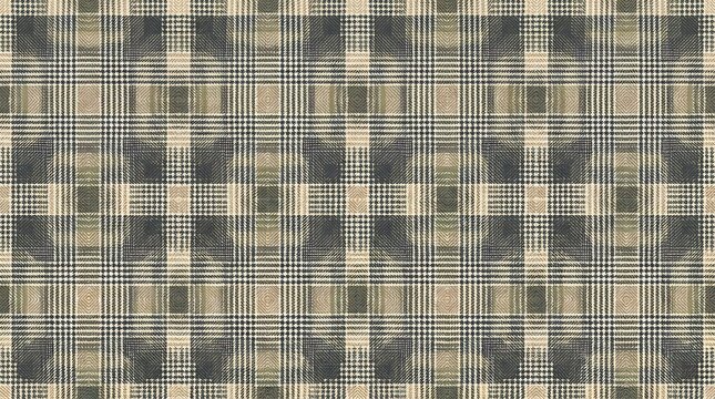 Abstract plaid fabric texture with a distressed grunge pattern in beige and dark gray colors.