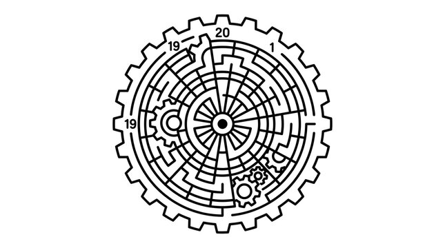 Bullseye Line Art Vector Icon with Gears for Business and Achievement Themes