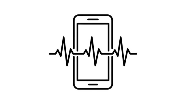 Heartbeat Line Icon over Smartphone Outline for Health App Design
