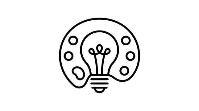 Painters Palette and Light Bulb Line Art Icon for Creative Idea Concept