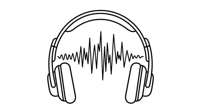 Headphones Line Art Icon with Sound Wave for Music and Audio Designs