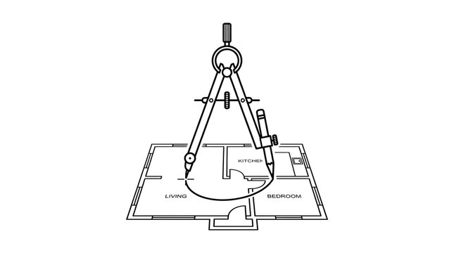 Drafting Compass Drawing Floor Plan Blueprint Line Art Icon