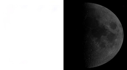Realistic half moon in night sky, detailed lunar surface with craters, celestial astronomical illustration for science projects © MstSaudia