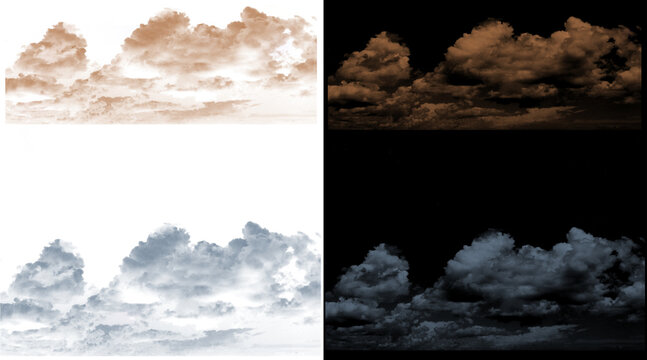 Vintage sepia and blue cloud textures, set of 4 atmospheric sky overlays, antique paper style clouds for digital art and compositing