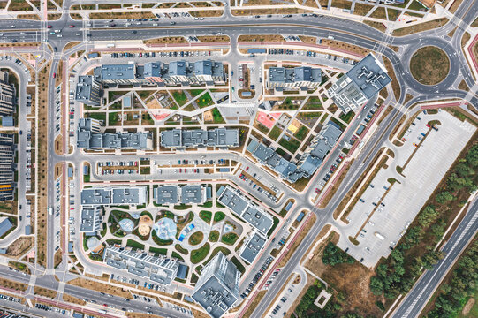 modern urban architecture. city residential area. aerial view from above.