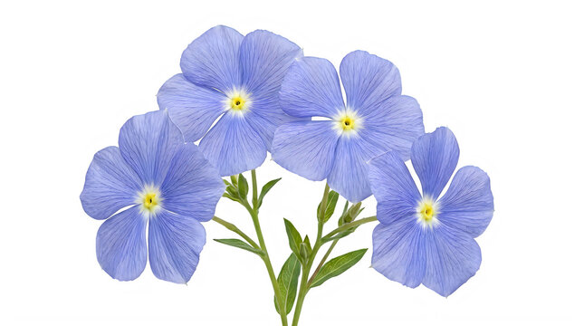 Flax flowers isolated on black delicate blue petals and yellow centers