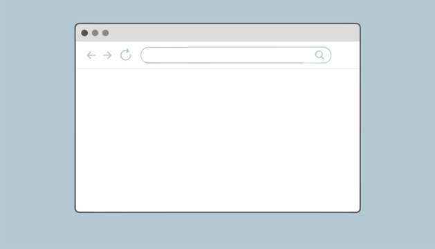 Blank browser window mockup template with address bar and navigation buttons against a light blue background.