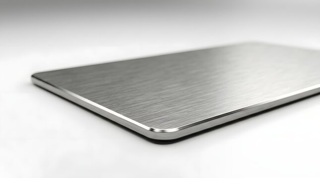 A smooth brushed metal surface plate isolated on a clean white studio background