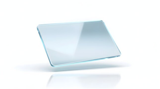 A single rectangular piece of clear glass isolated on a clean white background