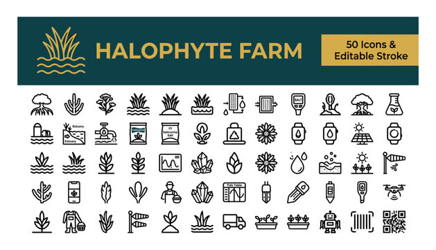 Halophyte farm icon set