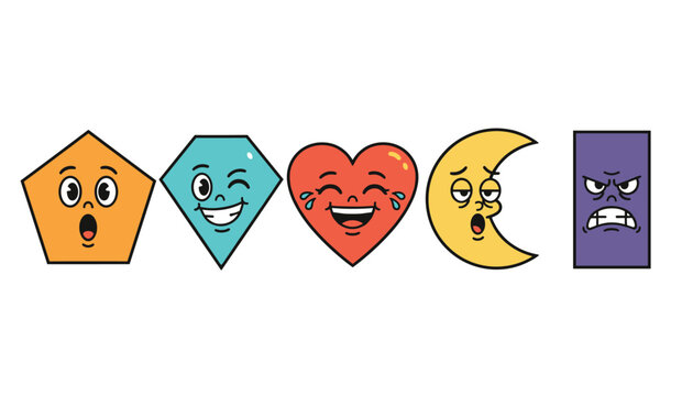 Fun educational geometric shapes with cartoon expressions teach children basic geometry in a playful way.