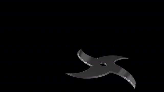 投げられた卍手裏剣、風魔手裏剣がスローモーションで横に回転して飛んでくる、FullHD解像度の背景透過映像素材
