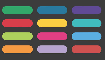 Fototapeta premium Colorful horizontal rounded rectangle buttons displayed in a grid on a dark gray background for website interface design.