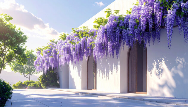 Wisteria blooms exterior architecture