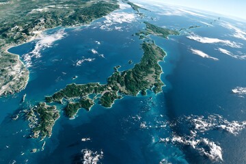 Fototapeta premium 宇宙から見た美しい日本列島と青い地球の風景