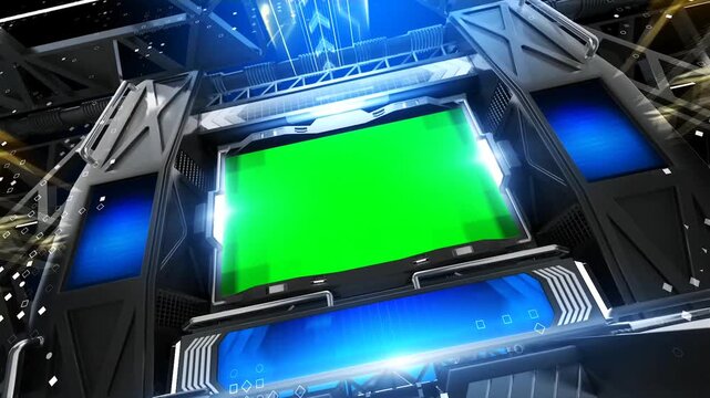 Futuristic Hi-Tech Studio Green Screen Display Frame Overlay with ten green screen animation frames and intro animation