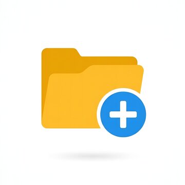 Yellow Folder with Blue Plus Add Icon