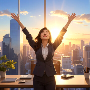Woman celebrating success in office