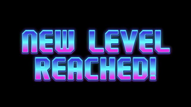 NEW LEVEL REACHED! - Gamified Achievement Graphic with Vibrant Neon Text and Dark Background
