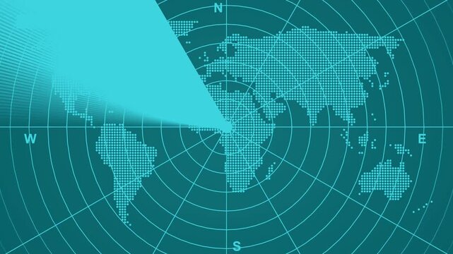 Futuristic Hud Digital Radar Scanning Animation . High-quality radar screen scanning. Signal transmitted sonar radar .Radar point to detect enemy target position. Technology world map radar screen 4k