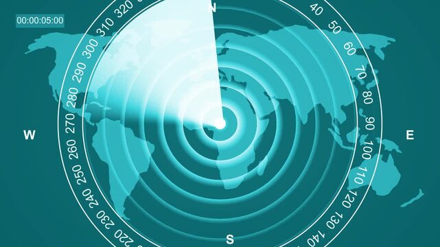 Radar Scanning loop. Radar screen animation. Signal transmitted sonar radar. Futuristic digital radar interface data detection and monitoring technology. motion video footage