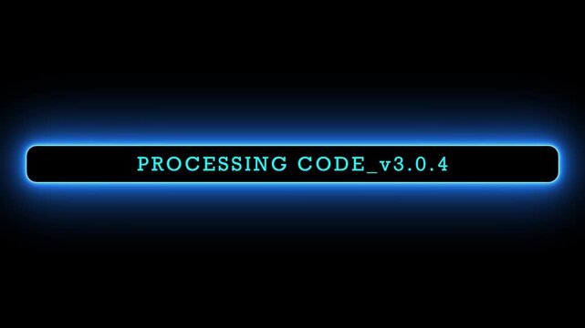 Processing code terminal command line typewriter text animation isolated on black background