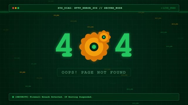 Futuristic Digital Green 404 Error Gear Web Interface Video Overlay